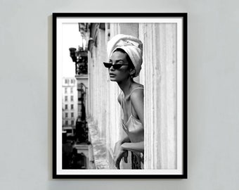 Woman in the Window Print, Black and White Wall Art, Fashion Poster, Vintage Photography Prints, Teen Girls Bedroom Decor, Digital Download
