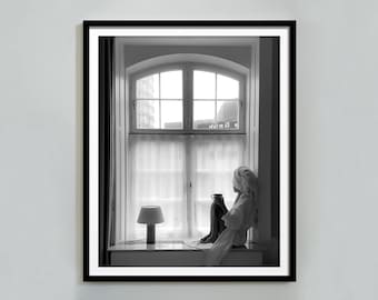 Woman in Window Black and White Print: Feminist Wall Art (Digital Download)