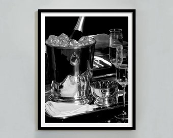 Stampa del carrello del bar dello champagne: poster di alcolici in bianco e nero (download digitale)