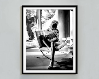 Woman Reading Newspaper Print: Black and White Vintage Fashion (Digital Download)