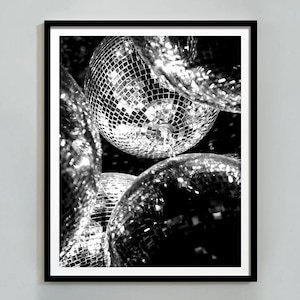 Disco Ball Poster, schwarz weiß Wandkunst, Vintage Print, Funky Poster, Disco Ball Dekor, Luxus Print, Retro Wandkunst, digitaler Download