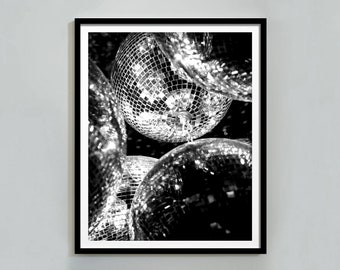 Black and White Disco Ball Print: Funky Retro Wall Art (Digital Download)