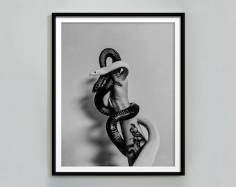 Poster serpent noir et blanc : oeuvre d'art murale tendance (téléchargement numérique)