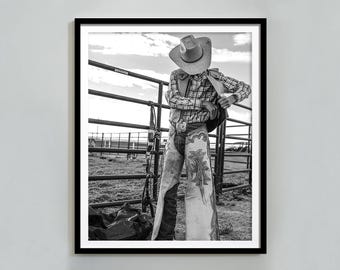 Rodeo Cowboy Print: Black and White Vintage Western Wall Art, Farmhouse Decor (Digital Download)