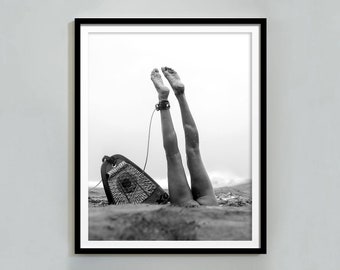 Black and White Surfer Girl Print: Beach Photography, Dorm Decor (Digital Download)