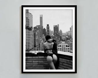Vintage Balcony Art Print: Woman Reading Newspaper (Digital Download)