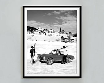 Vintage Apres Ski Poster, Black and White Photo Print (Digital Download)