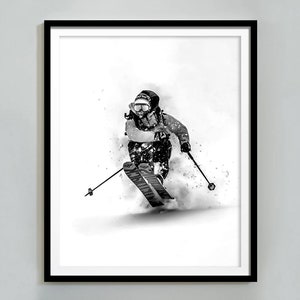 Vintage Skiing Poster, Ski Wall Art, Black and White, Ski Photo, Printable Winter Wall Art, Retro Ski Poster, Ski Lodge Decor, Skiing Print