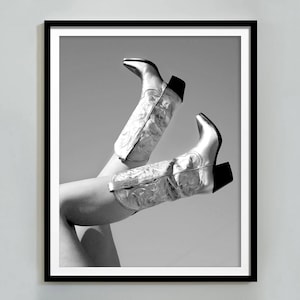 Cowboy Like Me Poster, Black and White, Trendy Wall Art, Cowgirl Boots Print, Luxury Fashion Poster, Girly Dorm Room Decor, Digital Download