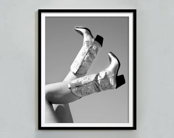 Cowboy Like Me Poster, Black and White, Trendy Wall Art, Cowgirl Boots Print, Luxury Fashion Poster, Girly Dorm Room Decor, Digital Download