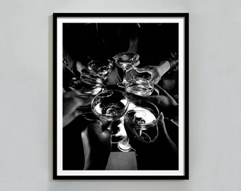 Cheers Print, Black and White, Champagne Poster, Bar Cart Print, Cocktail Wall Art, Alcohol Poster, Hypebeast Room Decor, Digital Download