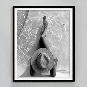 Woman in the Swimming Pool Print, Bathroom Poster, Black and White, Vintage Photography, Summer Wall Art, Pool House Decor, Digital Download