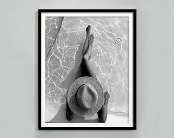 Woman in the Swimming Pool Print, Bathroom Poster, Black and White, Vintage Photography, Summer Wall Art, Pool House Decor, Digital Download