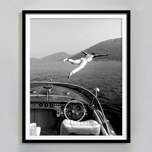 Man Diving in Water Print, Black and White, Vintage Ocean Photography, Luxury Fashion Wall Art, Teen Boys Bathroom Decor, Digital Download