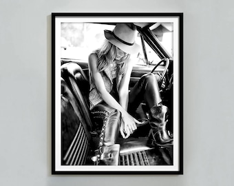 Coastal Cowgirl in Boots Print: Black and White Feminist Art (Digital Download