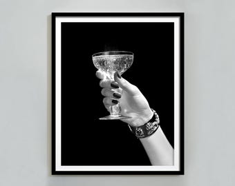 Black and White Martini Print: Alcohol Bar Cart Art (Digital Download)