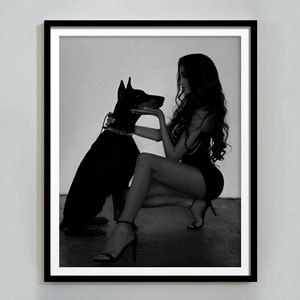 Woman With Doberman Poster, Black and White, Luxury Wall Art, Fashion Print, Designer Dog Wall Art, Hypebeast Room Decor, Digital Download
