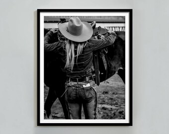 Vintage Cowgirl Print: Black and White Western Photography (Digital Download)