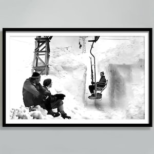 Vintage Skiing Poster: Black and White Winter Mountain Art (Digital Download)