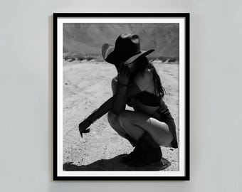 Vintage Desert Cowgirl Poster: Black and White Printable Western Wall Art (Digital Download)