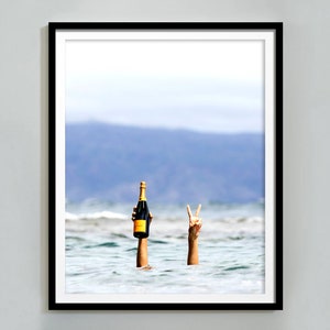 Woman With Wine in Beach Print, Feminist Poster, Bar Cart Print, Trendy Wall Art, Teen Girl Room Decor, Cocktail Wall Art, Digital Download