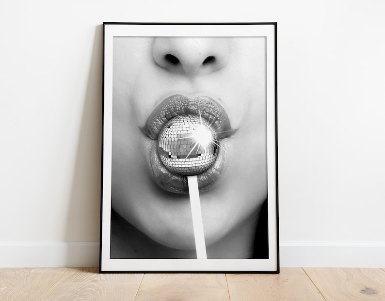Disco Lollipop Print, Trendy Wall Art, Black and White, Funky Wall Art