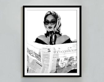 Woman Reading Newspaper Print: Vintage Fashion Photo (Digital Download)