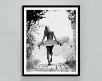 Black and White Surfboard Print: Vintage Beach House Decor (Digital Download)