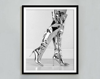 Cowboy Boots Fashion Print: Black and White Trendy Wall Art (Digital Download)