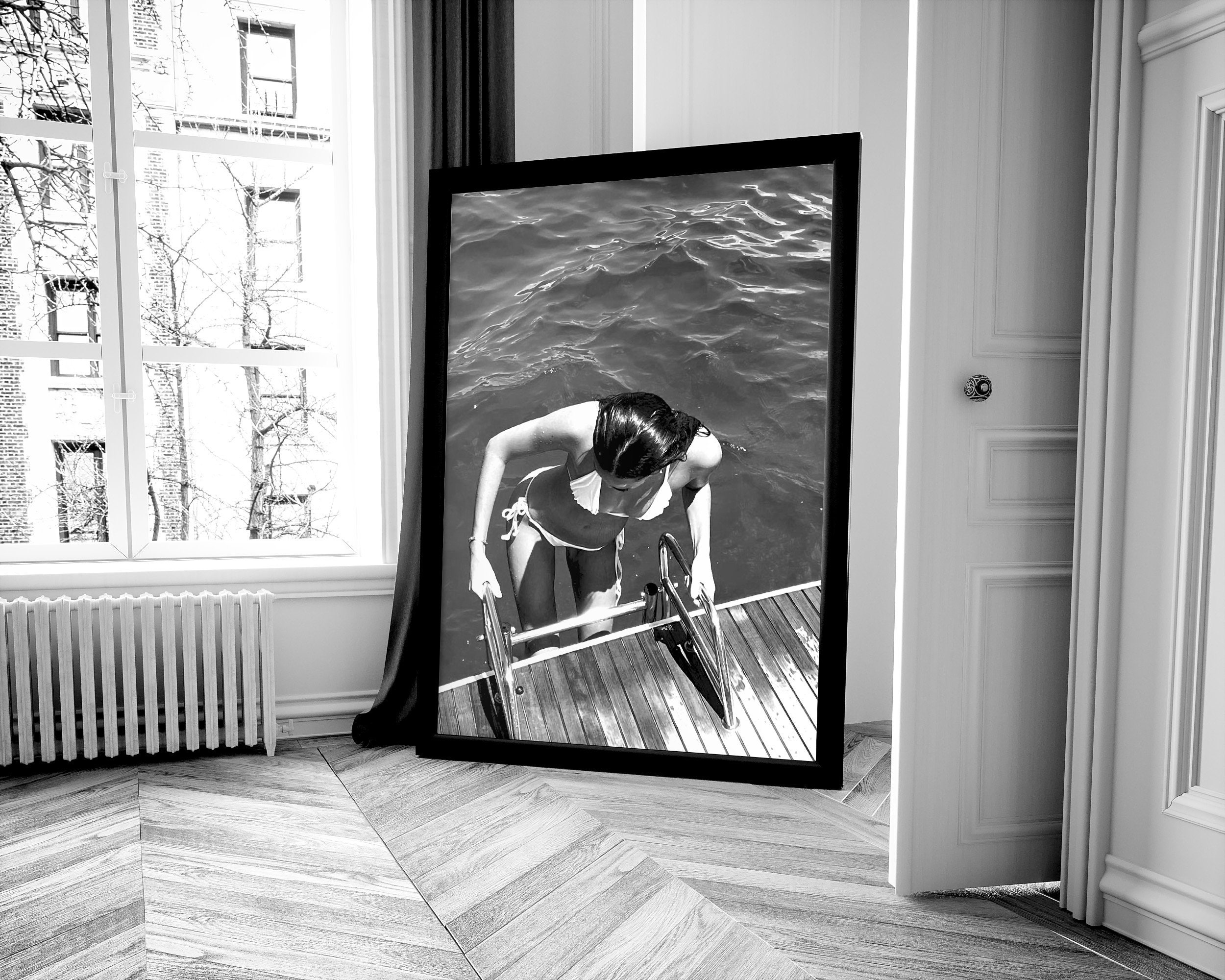 woman-in-the-swimming-pool-print-summer-poster-black-and-white