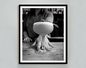 Mid Century Wine Art Print: Black and White Retro Bar Cart Decor (Digital Download)
