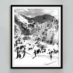 Vintage Apres Skiing Poster, Retro Ski Poster, Black and White, Winter Wall Art, Ski Lodge Decor, Digital Download, Snowy Mountain Wall Art