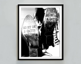 Impression Allez vous asseoir sur un cactus : oeuvre d'art féministe en noir et blanc (téléchargement numérique)