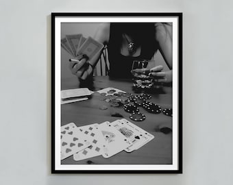 Vintage Playing Cards Art Print: Retro Poker Night Decor (Digital Download