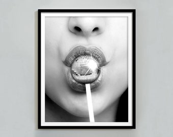 Disco Lollipop Print: Black and White Trendy Wall Art (Digital Download)