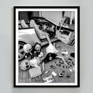 Funny Girl in Car: Black and White Fashion Print (Digital Download)