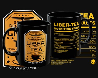 Liber-Tea Helldivers 2 mok, ochtendkopje Liber-Thee, Helldivers smaak democratie, zwarte mok (11oz, 15oz)