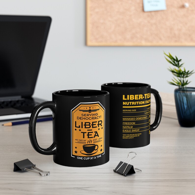 Tasse Helldivers 2 Liber-Tea, tasse matinale de Liber-Tea, Helldivers Taste Democracy, tasse noire 11 oz, 15 oz image 2