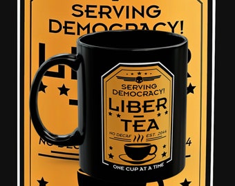 Kubek Liber-Tea Helldivers 2, poranna filiżanka herbaty Liber-Tea, Helldivers Taste Democracy, czarny kubek (11 uncji, 15 uncji)