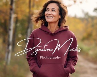 Maroon Gildan 18500 Mockup | Maroon Hoodie Mockup | Female Sweatshirt Mock Up | Diverse Women | Oversize Trendy Aesthetic