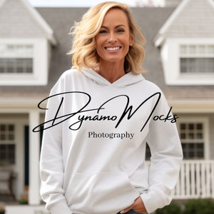 White Gildan 18500 Mockup | White Hoodie Mockup | Female Sweatshirt Mock Up | Diverse Women | Oversize Trendy Aesthetic