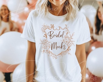 Bachelorette Mockup | White Bella Canvas 3001 Mockup | Trendy Boho Female Model | Bridal Mockup | Bride Party Balloons Festive Shower