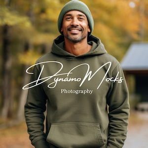 Military Green Gildan 18500 Mockup | Military Green Hoodie Mockup | Male Sweatshirt Mock Up | Diverse Men | Oversize Trendy Aesthetic