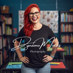 Teacher Mockup | Bella Canvas 3001 Mockup Black | School Teacher Female Model | Elementary Art Math Science Teacher | Back to School Mockup