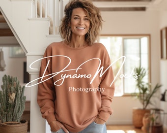 Comfort Colors Sweatshirt Mockup | Teracotta 1566 Crewneck | Women&#39;s Teracotta Sweater Mock | Comfort Colors Mock Up