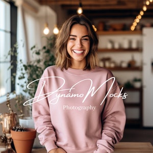 Light Pink Gildan 18000 Mockup | Light Pink Crewneck Sweatshirt Mockup | Boho Modern Mom | Lifestyle Mock Up | Diverse Female Mocks
