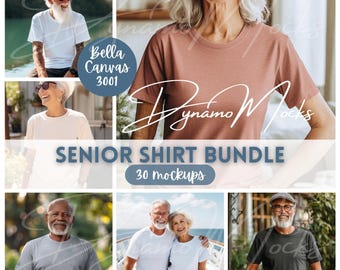 Bella Canvas 3001 Mockup Bundle, Elderly Senior Mockups, Grandpa Grandma Papa Nana, Older Men Older Women Mockups