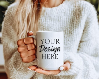 Mug Mockup, 15oz Ceramic White Mug Mockup, Coffee Cup Mockup, Trendy Boho Aesthetic Minimalist, Ceramic Mug Mockup
