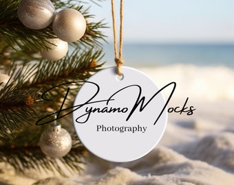 Ornament Mockup | Christmas Mockup | White Ceramic Round Christmas Ornament Mock Up | Beach Ornament Mockup