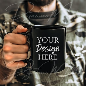 Maqueta de taza negra, maqueta de taza de café, maquetas de taza negra de 325 ml, maqueta de taza para hombre, diseño de papá y papá camuflaje, taza para hombre imagen 1
